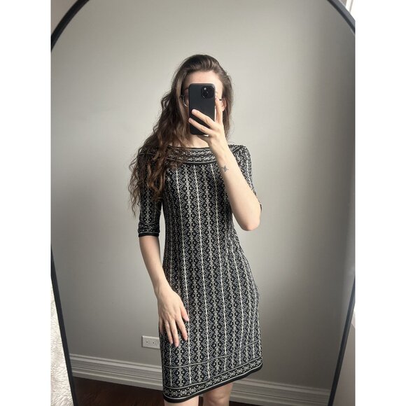 Max Studio Retro Boat Neck Dress Size Small – 3/4 Sleeve Vintage-Inspired Shift - Picture 4 of 8